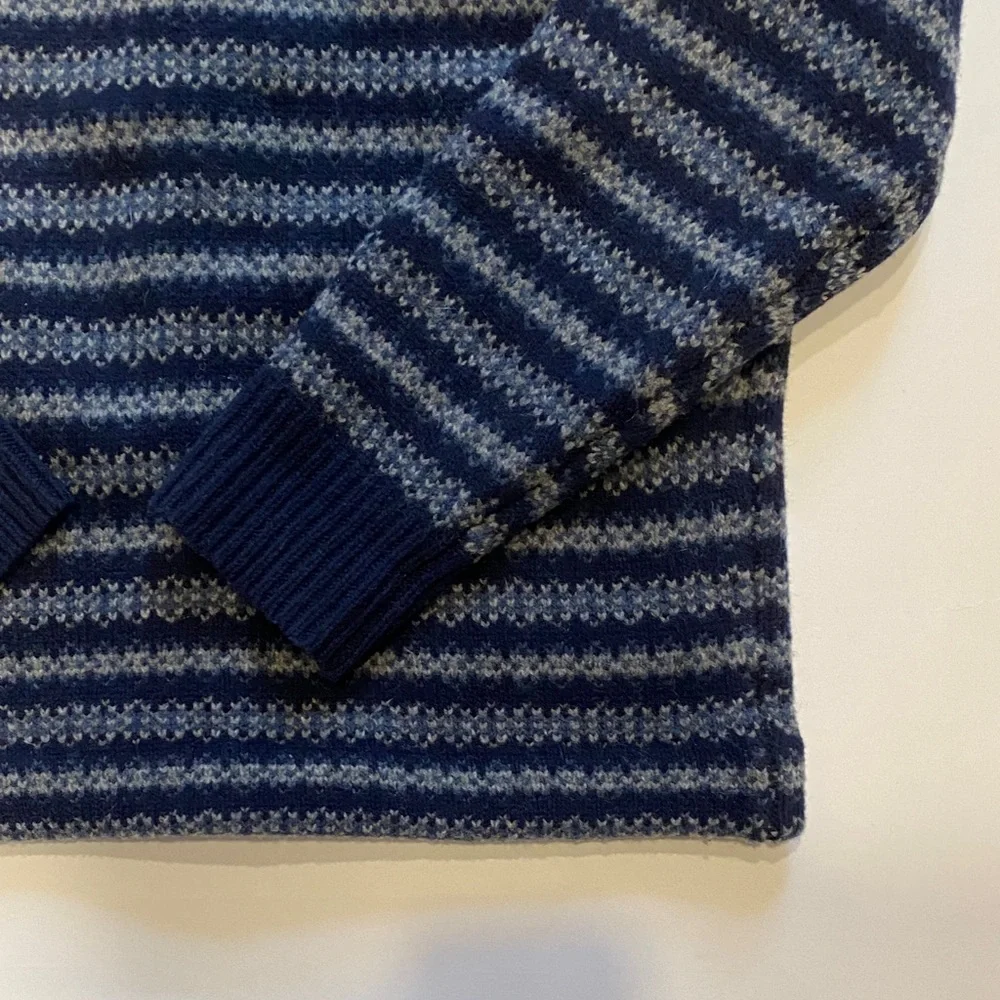 J. Crew Fair Isle lambswool navy and gray striped cardigan